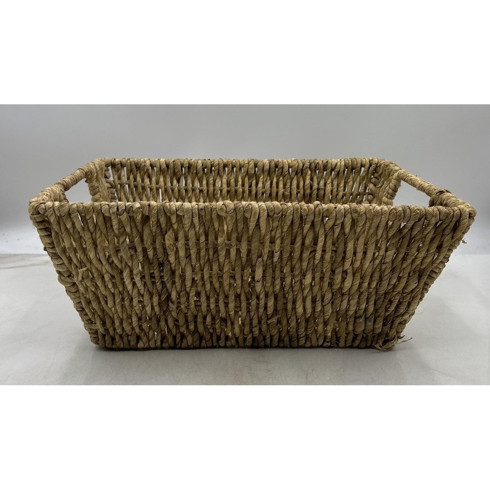 Natural Woven Seagrass Storage Basket Rectangle with Handles Boho Decor 14x10